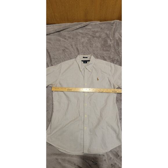 Ralph Lauren Women's Slim Fit Striped Button Up shirt Size 12 Cotton Pony Logo - Picture 2 of 6